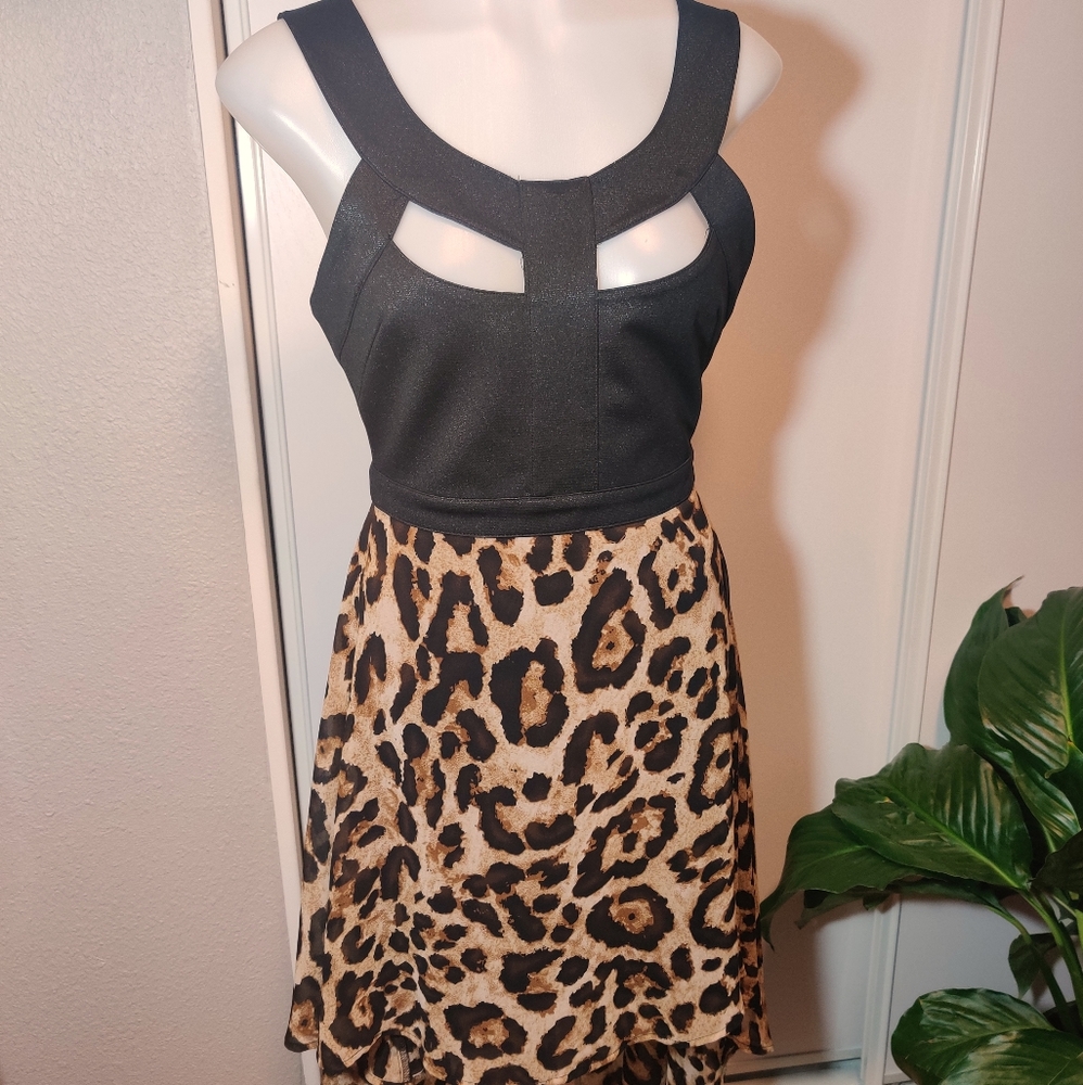 Andrée High Low Leopard and Black Dress